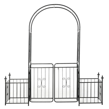 Outsunny Metal Garden Arbor Arch with Double Doors & Planter Baskets - Black