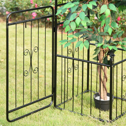 Outsunny Metal Garden Arbor Arch with Double Doors & Planter Baskets - Black