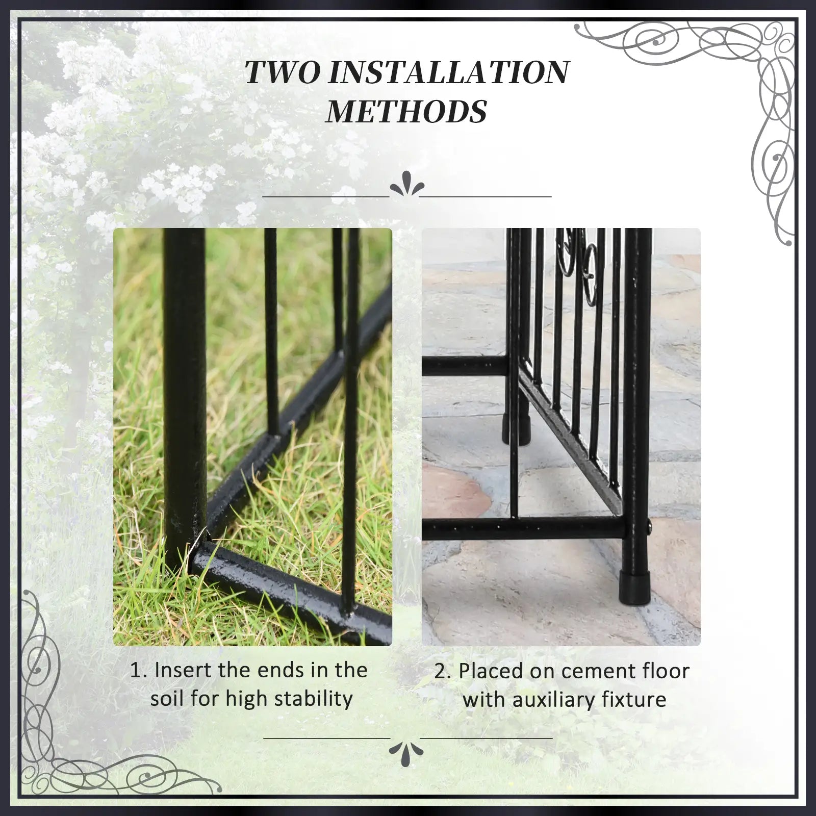 Outsunny Metal Garden Arbor Arch with Double Doors & Planter Baskets - Black