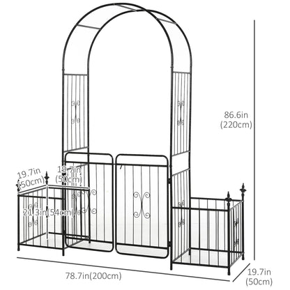 Outsunny Metal Garden Arbor Arch with Double Doors & Planter Baskets - Black