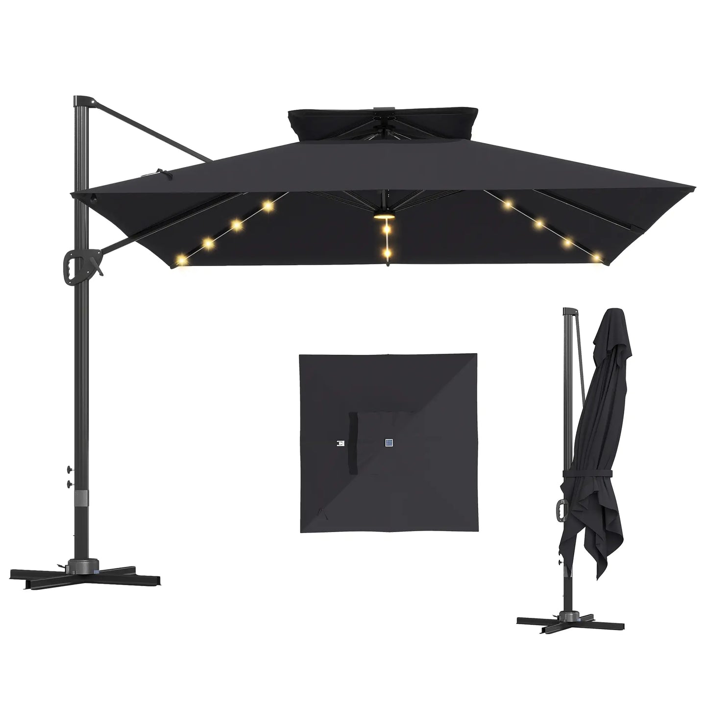 Outsunny Multi-Angle LED Light Parasol Umbrella - Black