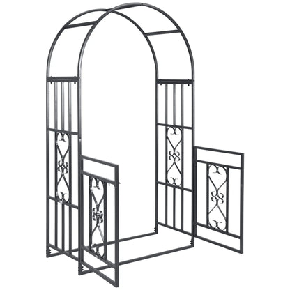 Outsunny Outdoor Garden Arch with Double Gates, Metal Garden Arbor for Climbing Plants, Roses, Vines, Wedding Arch for Outdoor, 114L x 50W x 206H cm, Dark Grey