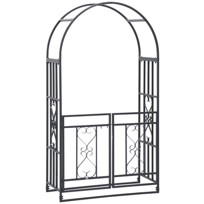 Outsunny Outdoor Garden Arch with Double Gates, Metal Garden Arbor for Climbing Plants, Roses, Vines, Wedding Arch for Outdoor, 114L x 50W x 206H cm, Dark Grey..