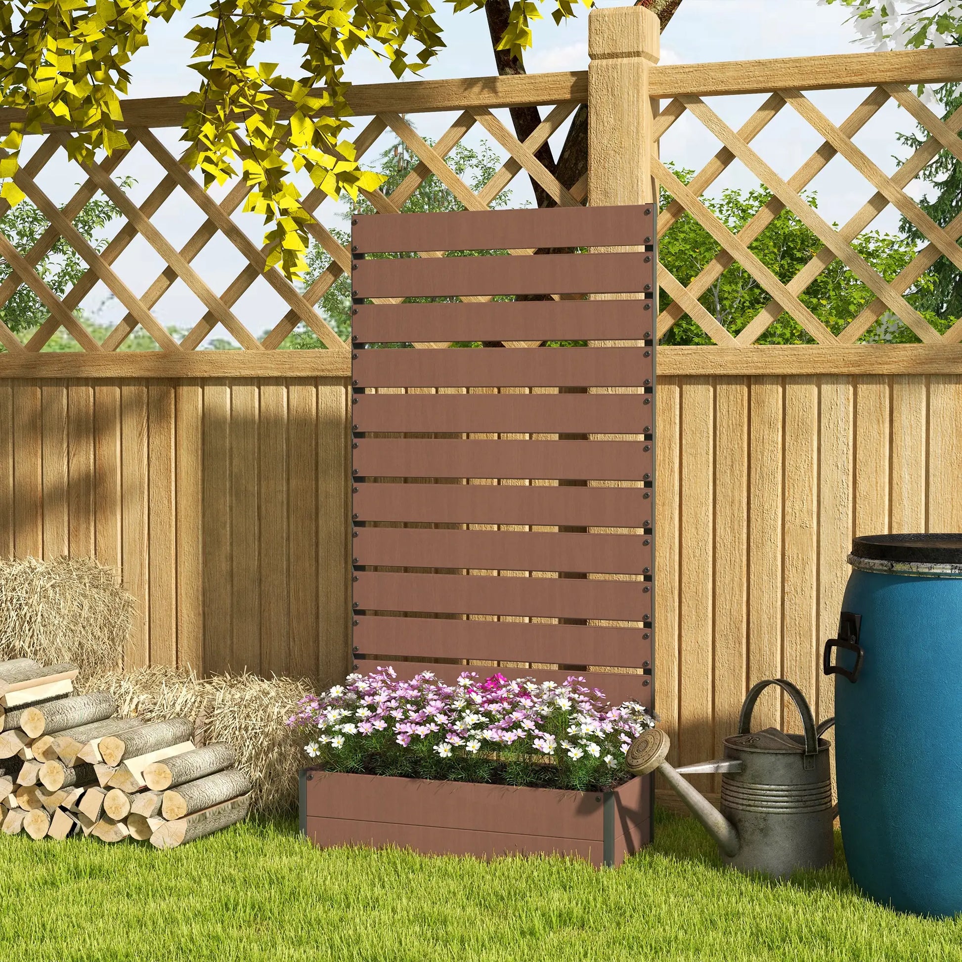 Outsunny Raised Garden Bed with Trellis & Privacy Screen Planter Box