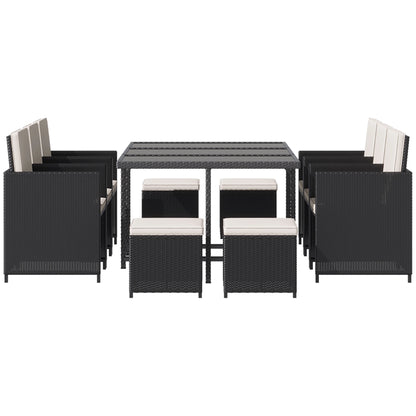 Outsunny Rattan Dining Set Garden Furniture Patio set 11 PC with Cushion Black /Milk White