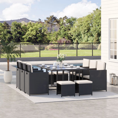 Outsunny Rattan Dining Set Garden Furniture Patio set 11 PC with Cushion Black /Milk White