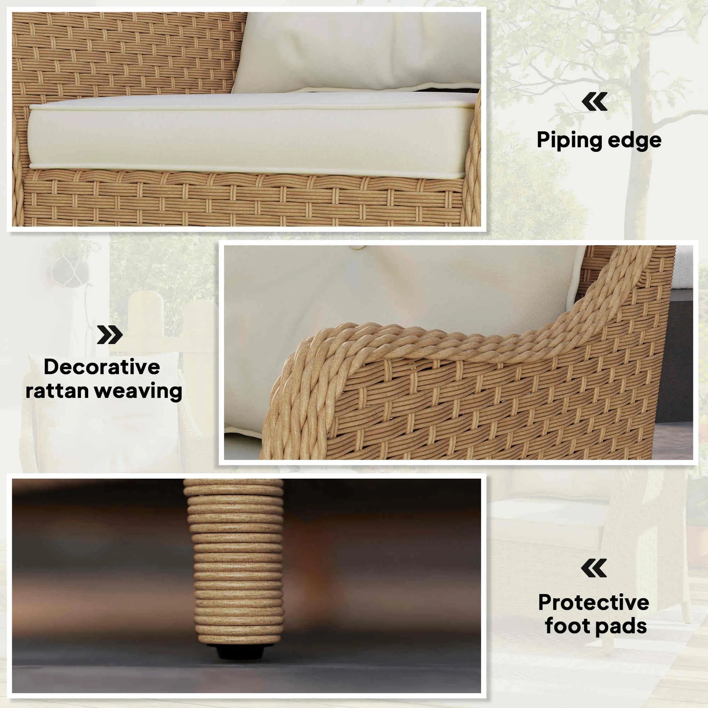Outsunny Rattan Garden Chairs Set of 2, Outdoor Rattan Chairs with Cushions, Armrests and High Back, PE Wicker Garden Armchair with Steel Frame for Balcony, Porch, Beige