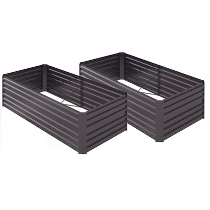 Outsunny Set of 2 Galvanised Steel Raised Garden Beds 180 x 90cm – Dark Grey