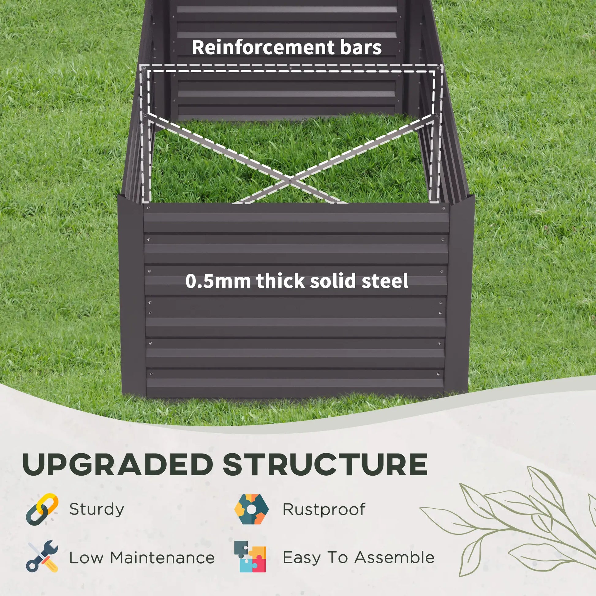 Outsunny Set of 2 Galvanised Steel Raised Garden Beds 180 x 90cm – Dark Grey