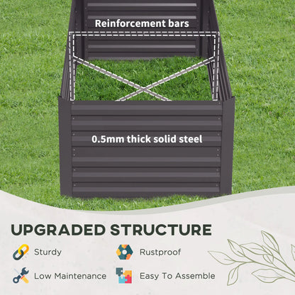 Outsunny Set of 2 Galvanised Steel Raised Garden Beds 180 x 90cm – Dark Grey