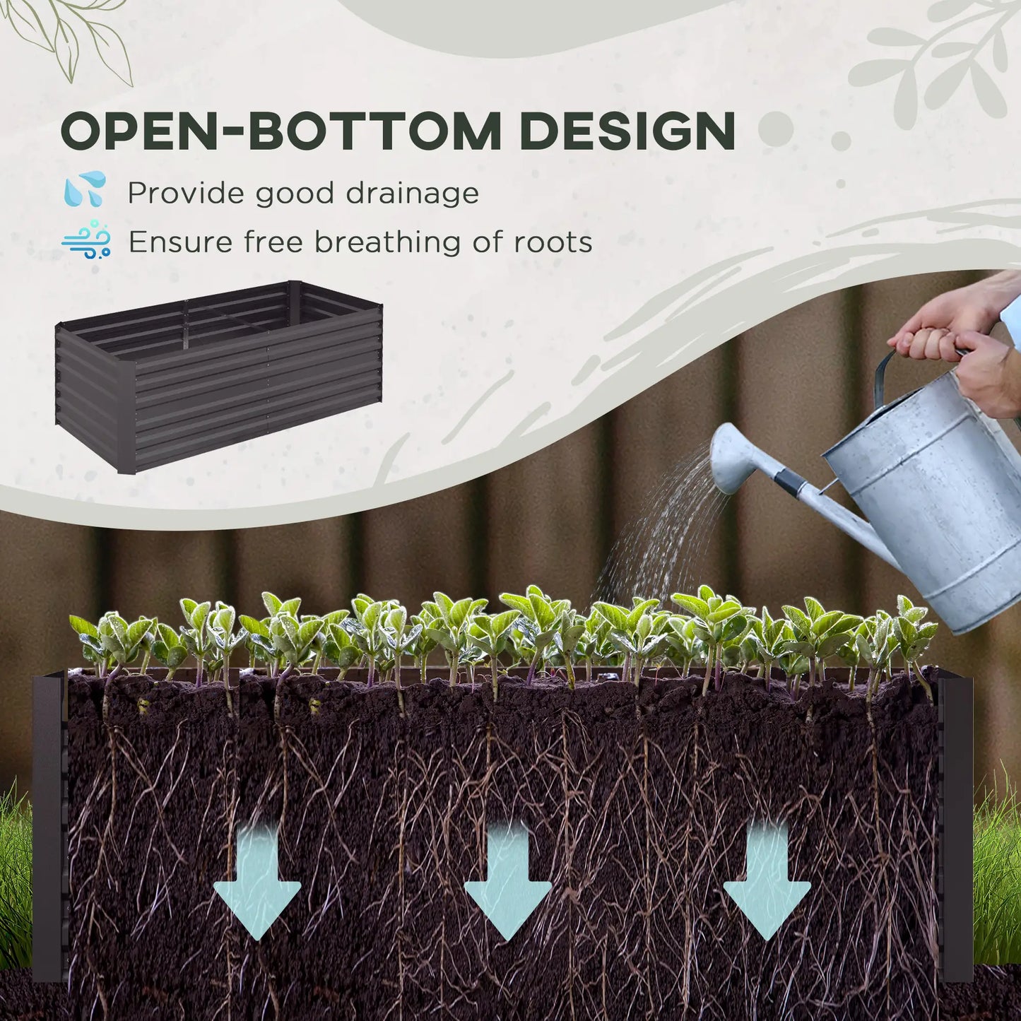 Outsunny Set of 2 Galvanised Steel Raised Garden Beds 180 x 90cm – Dark Grey