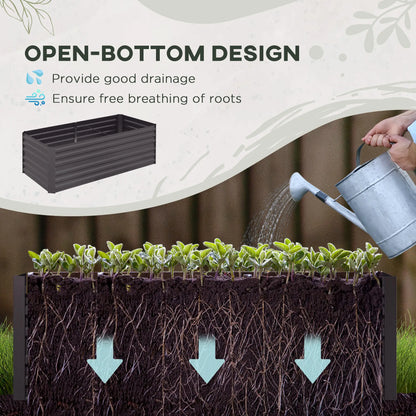 Outsunny Set of 2 Galvanised Steel Raised Garden Beds 180 x 90cm – Dark Grey