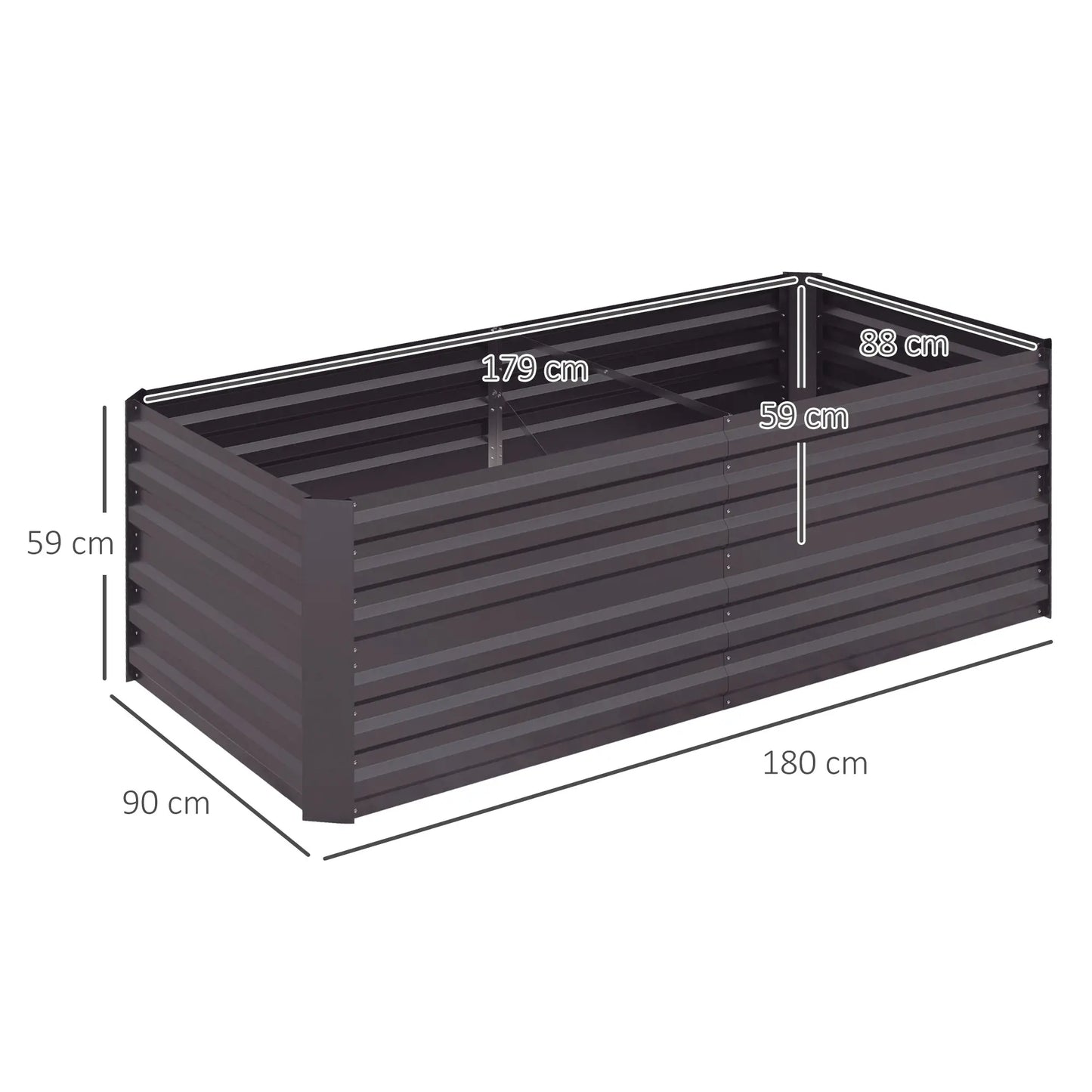 Outsunny Set of 2 Galvanised Steel Raised Garden Beds 180 x 90cm – Dark Grey