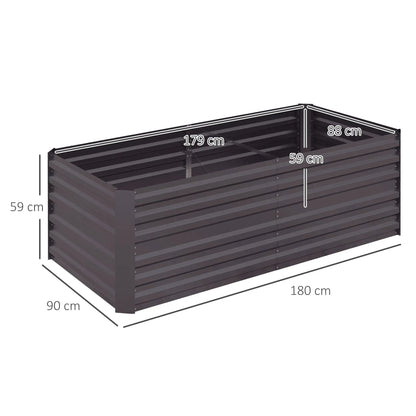 Outsunny Set of 2 Galvanised Steel Raised Garden Beds 180 x 90cm – Dark Grey