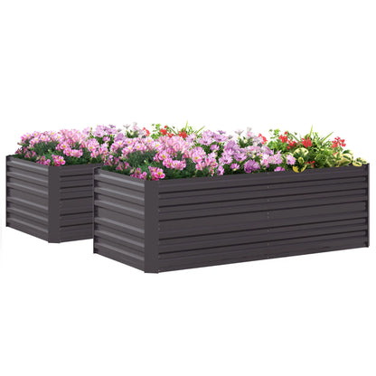 Outsunny Set of 2 Galvanised Steel Raised Garden Beds 180 x 90cm – Dark Grey