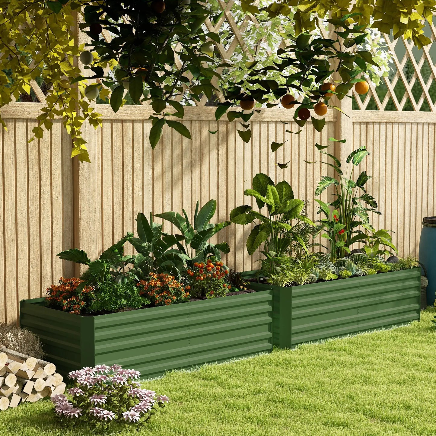 Outsunny Set of 2 Galvanised Steel Raised Garden Beds 180 x 90cm – Green
