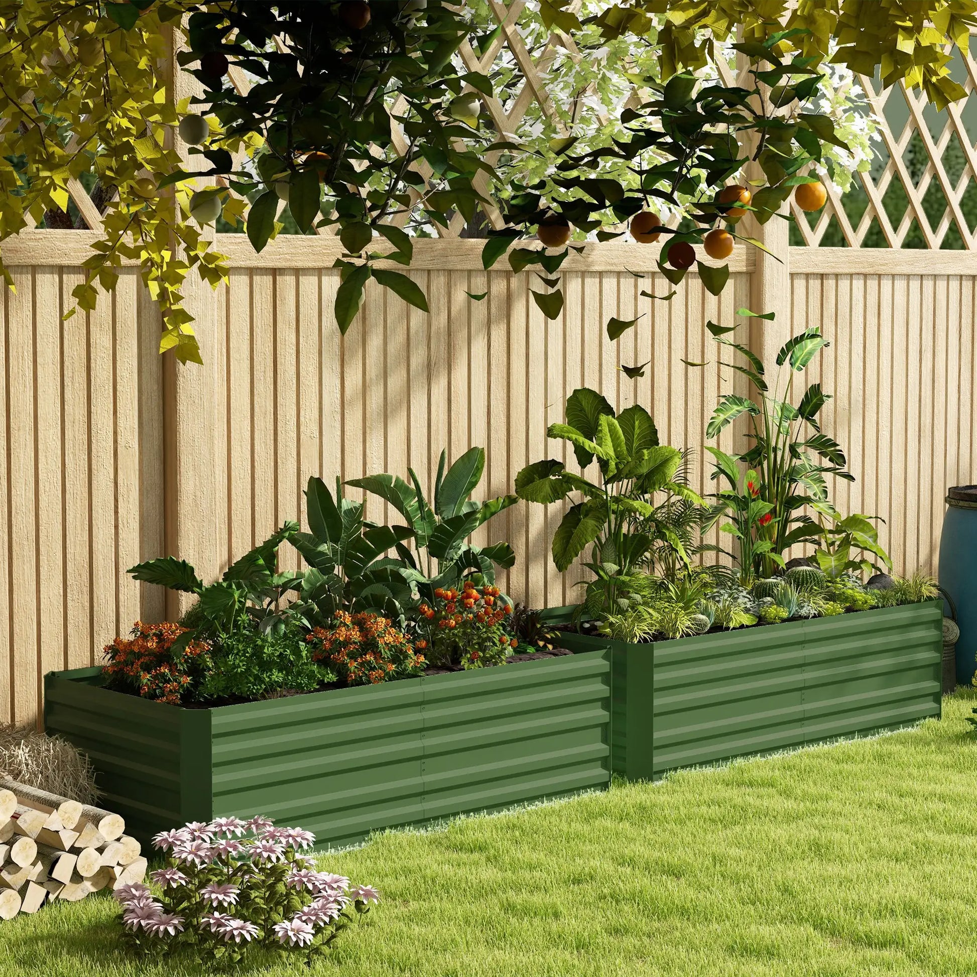 Outsunny Set of 2 Galvanised Steel Raised Garden Beds 180 x 90cm – Green