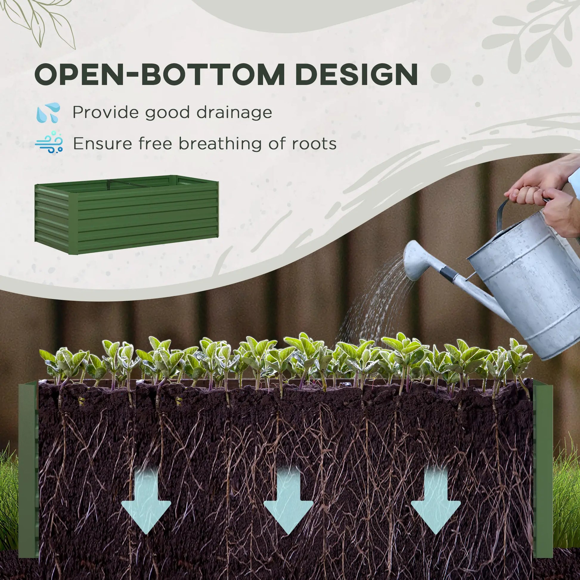 Outsunny Set of 2 Galvanised Steel Raised Garden Beds 180 x 90cm – Green
