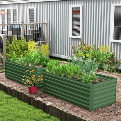 Outsunny Set of 2 Galvanised Steel Raised Garden Beds 180 x 90cm – Green