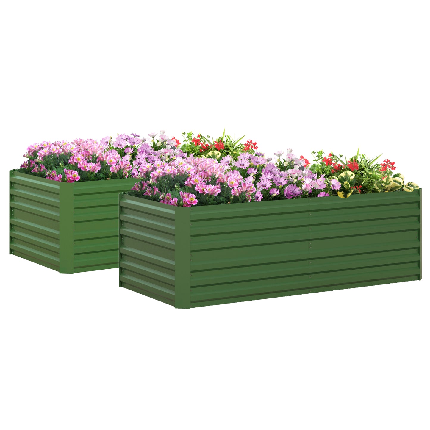 Outsunny Set of 2 Galvanised Steel Raised Garden Beds 180 x 90cm – Green