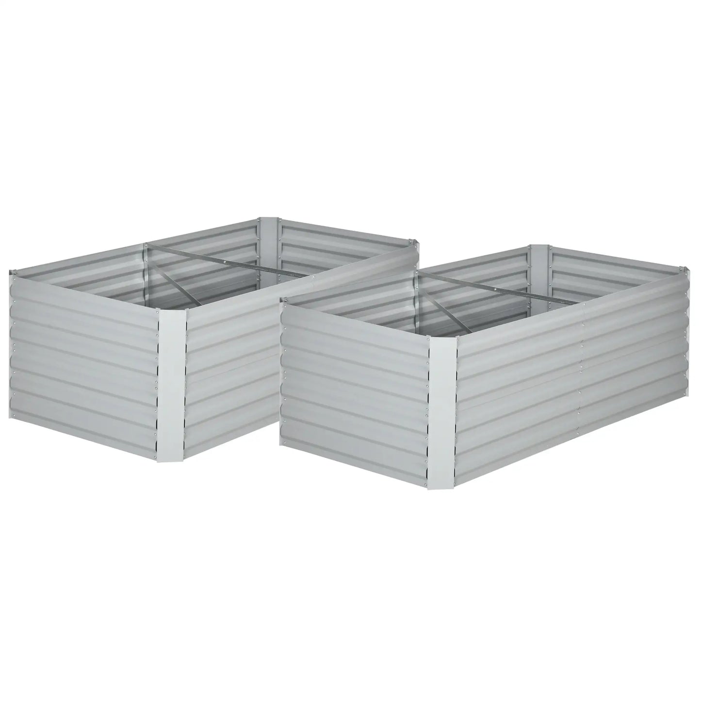Outsunny Set of 2 Galvanised Steel Raised Garden Beds 180 x 90cm – Light Grey