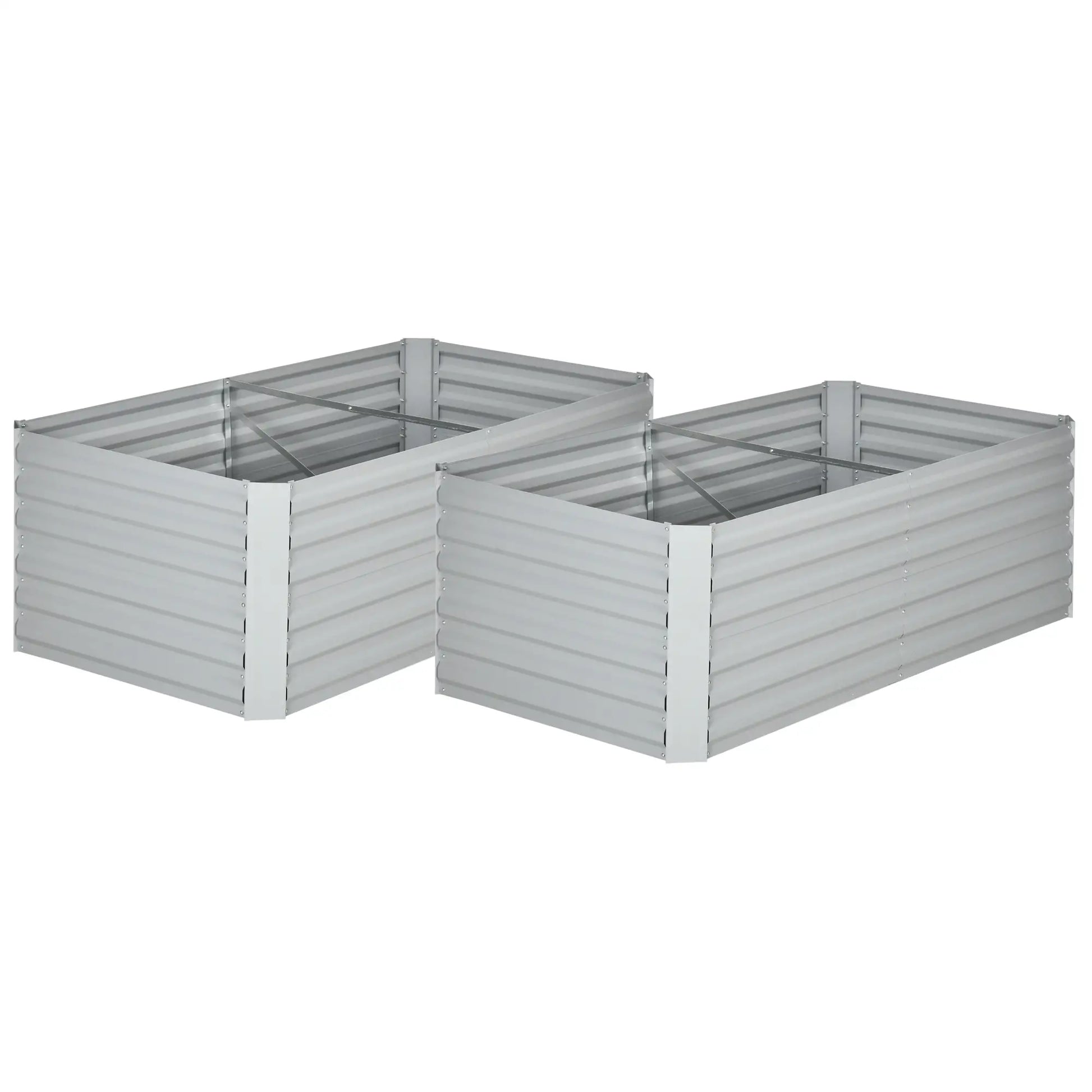 Outsunny Set of 2 Galvanised Steel Raised Garden Beds 180 x 90cm – Light Grey
