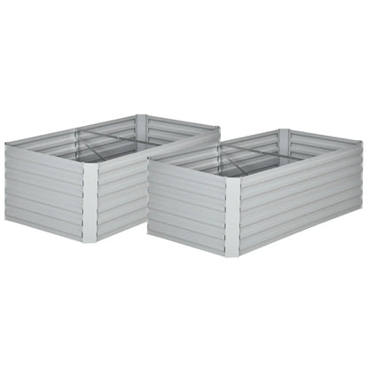 Outsunny Set of 2 Galvanised Steel Raised Garden Beds 180 x 90cm – Light Grey