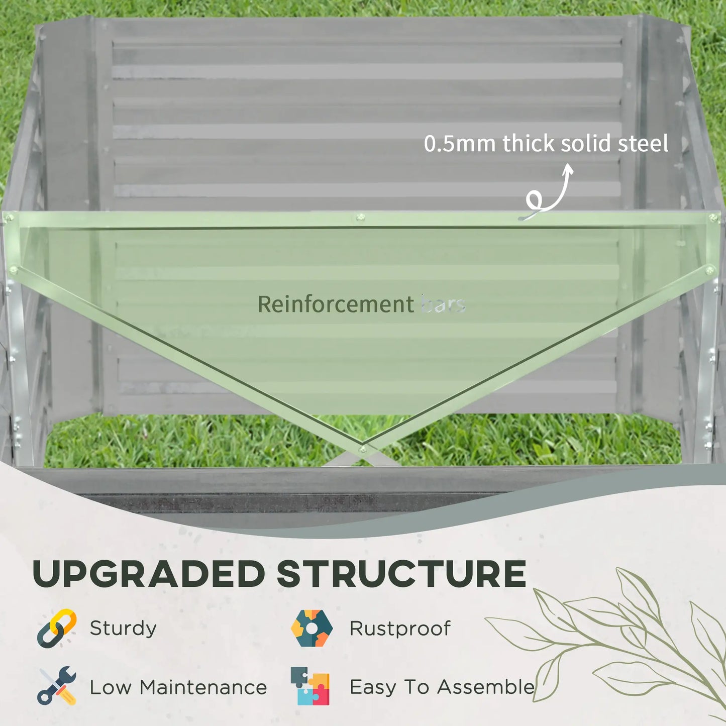 Outsunny Set of 2 Galvanised Steel Raised Garden Beds 180 x 90cm – Light Grey