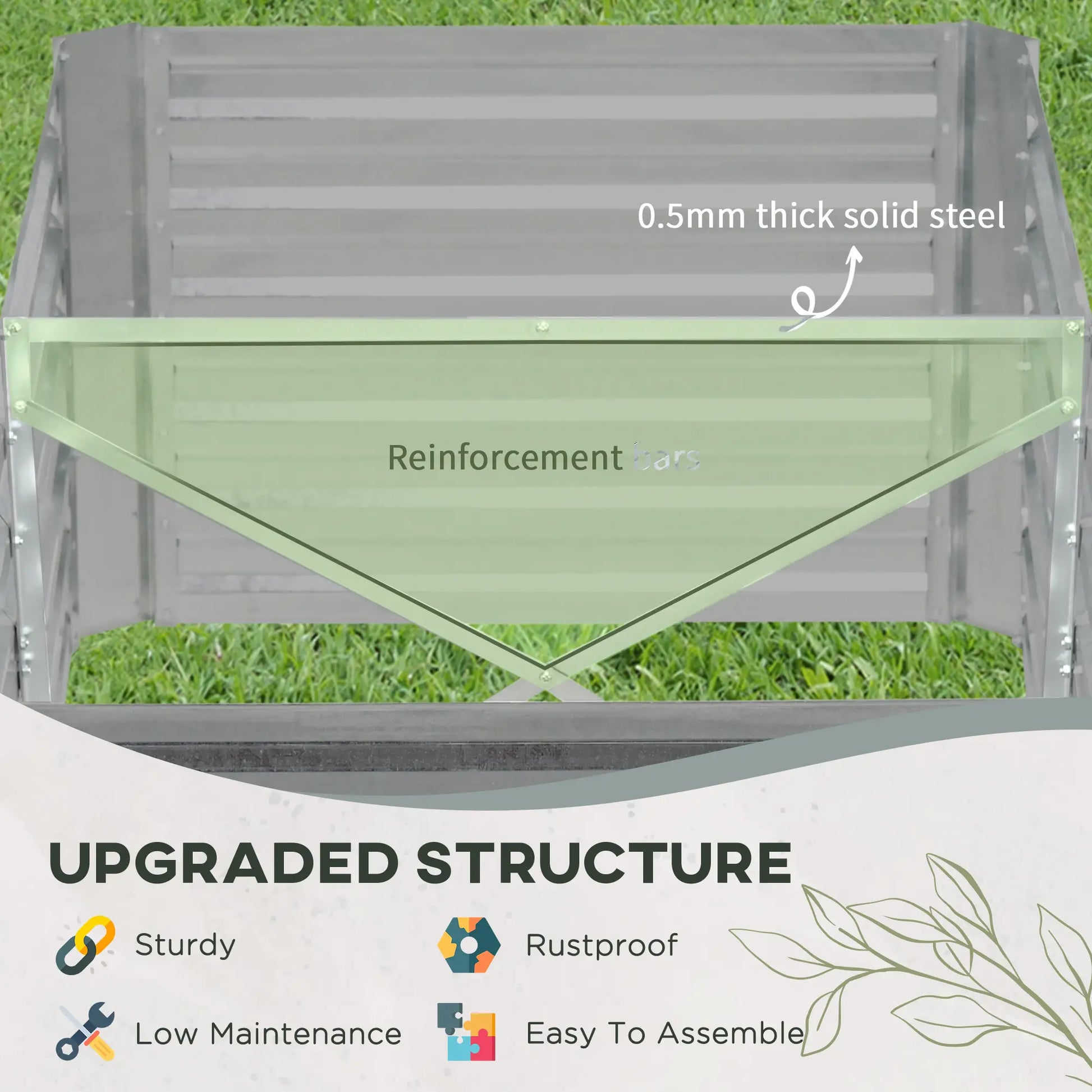 Outsunny Set of 2 Galvanised Steel Raised Garden Beds 180 x 90cm – Light Grey