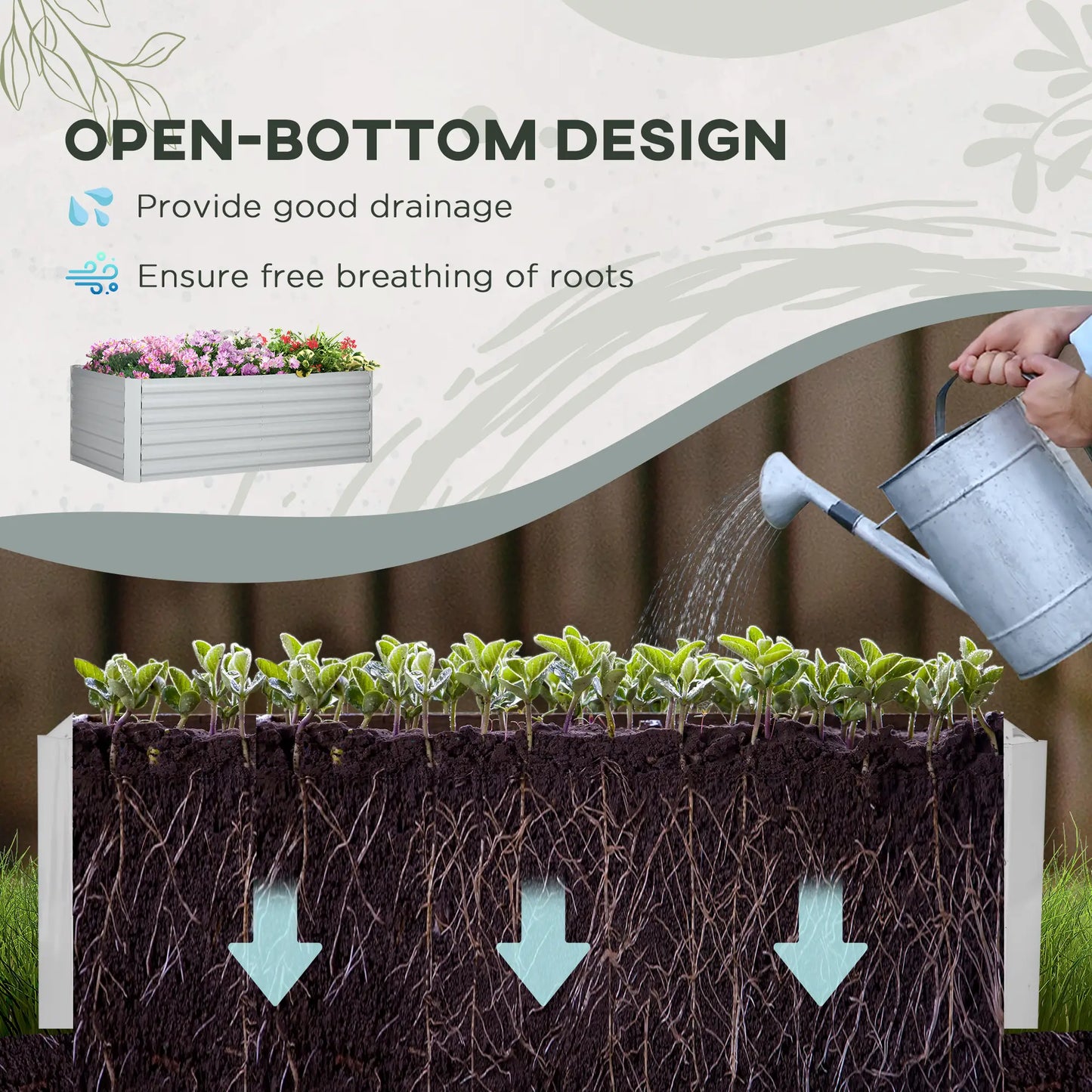 Outsunny Set of 2 Galvanised Steel Raised Garden Beds 180 x 90cm – Light Grey