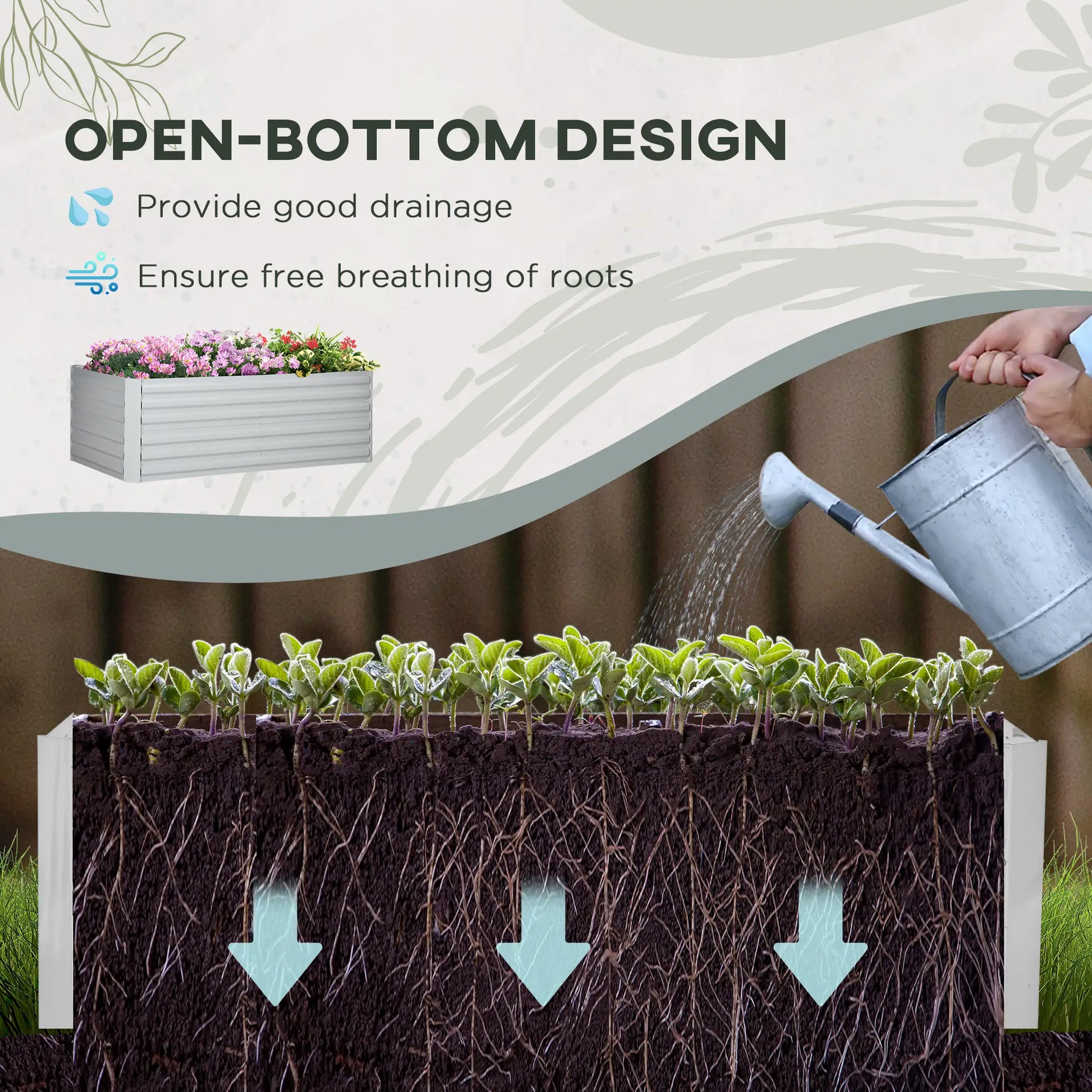 Outsunny Set of 2 Galvanised Steel Raised Garden Beds 180 x 90cm – Light Grey