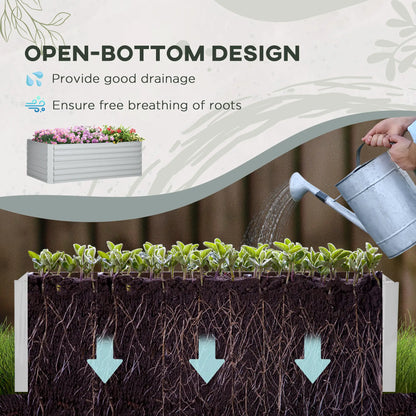 Outsunny Set of 2 Galvanised Steel Raised Garden Beds 180 x 90cm – Light Grey