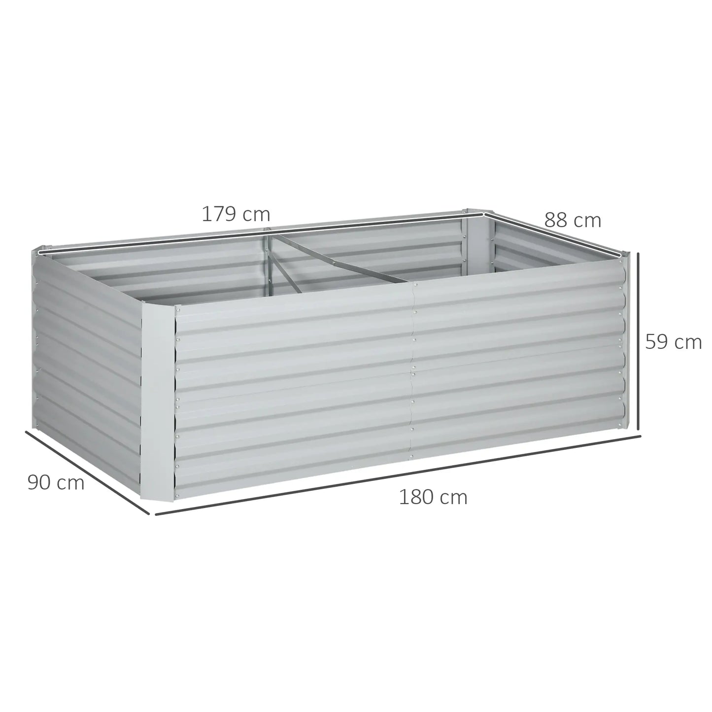 Outsunny Set of 2 Galvanised Steel Raised Garden Beds 180 x 90cm – Light Grey