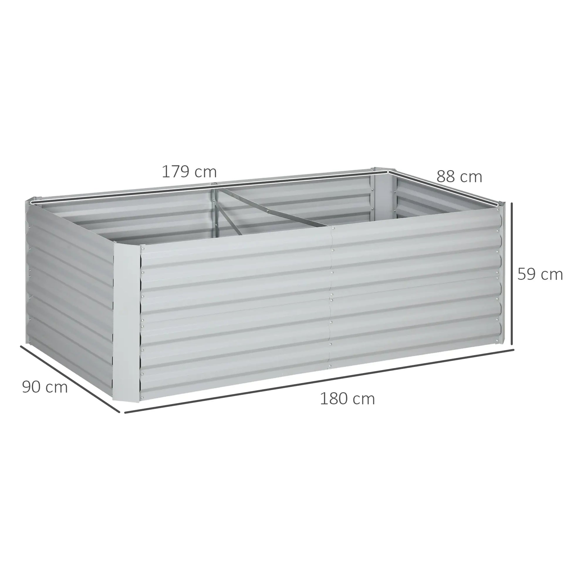Outsunny Set of 2 Galvanised Steel Raised Garden Beds 180 x 90cm – Light Grey