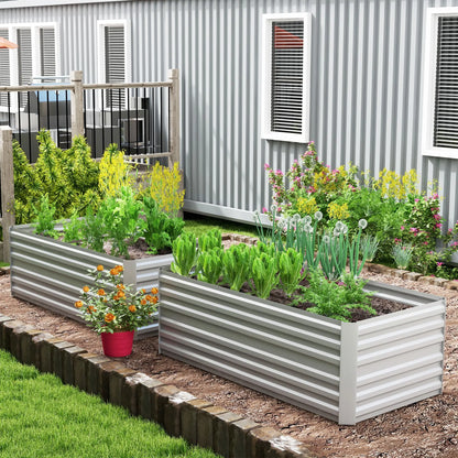 Outsunny Set of 2 Galvanised Steel Raised Garden Beds 180 x 90cm – Light Grey