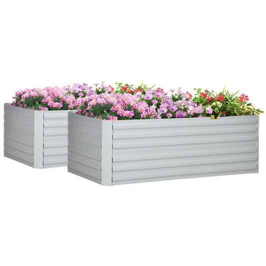 Outsunny Set of 2 Galvanised Steel Raised Garden Beds 180 x 90cm – Light Grey
