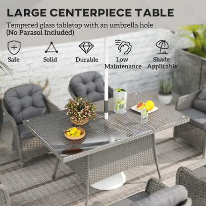 Outsunny Seven-Piece Rattan Dining Set - Light Grey