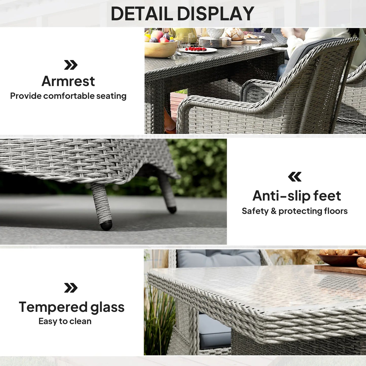 Outsunny Seven-Piece Rattan Dining Set - Mixed Grey