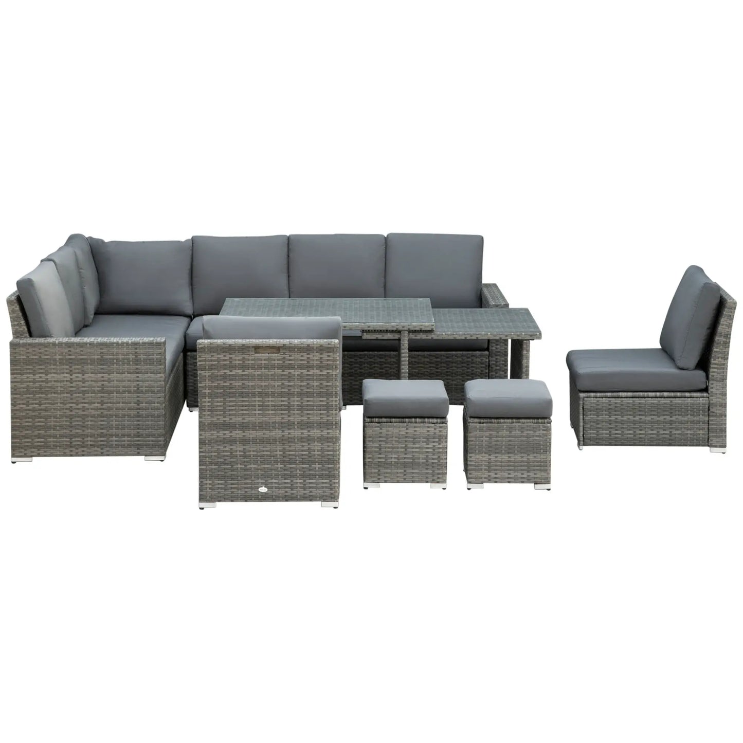 Outsunny Seven-Piece Rattan Garden Sofa Set, with Expanding Table - Grey