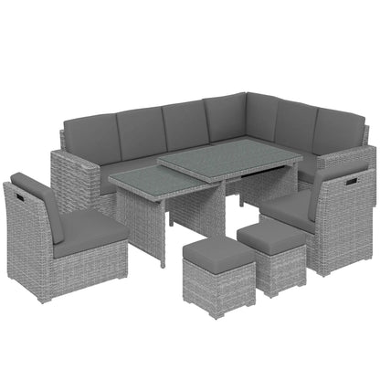 Outsunny Seven-Piece Rattan Garden Sofa Set, with Expanding Table - Light Grey
