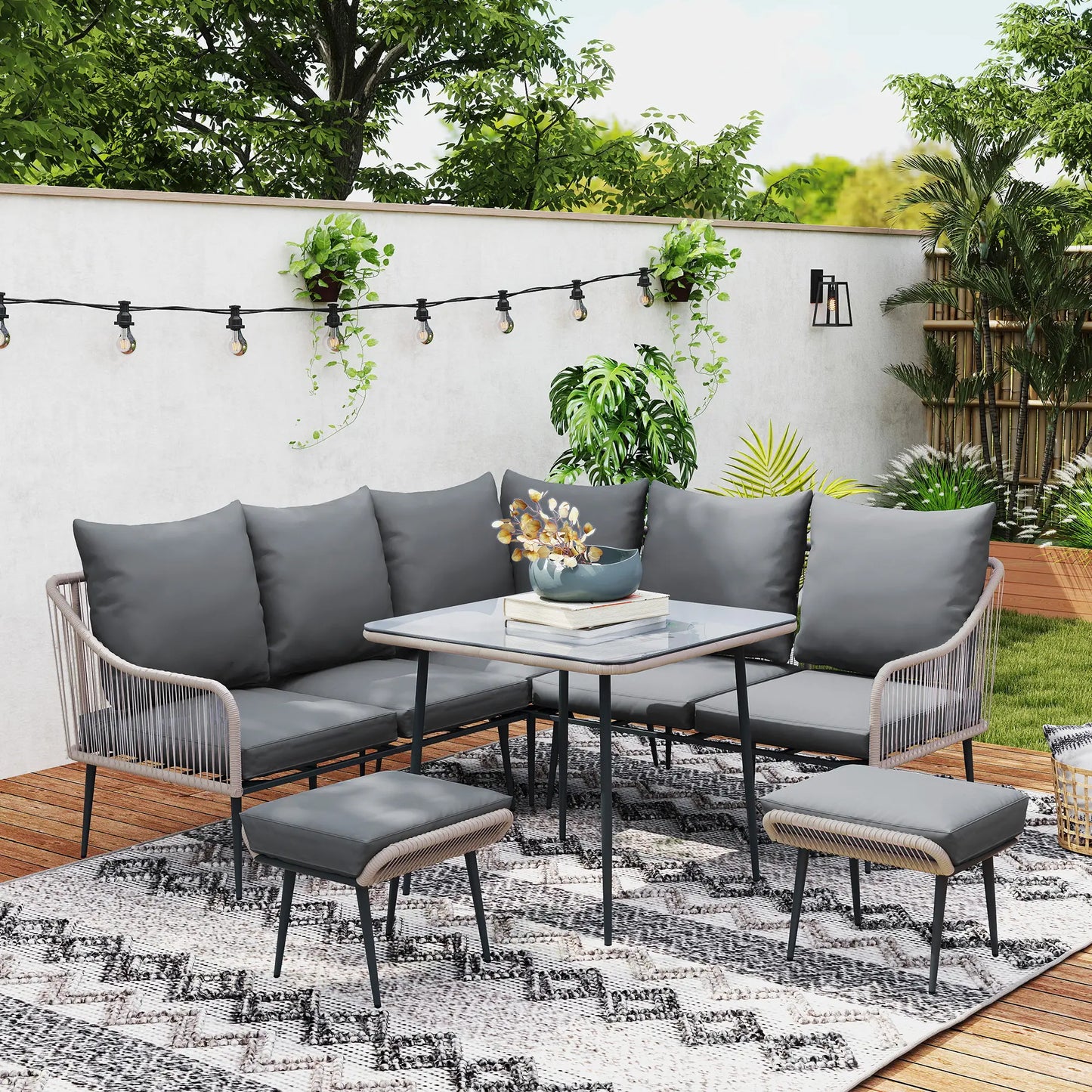 Outsunny Six-Piece Rattan Strong Garden Sofa Set - Brown/Grey