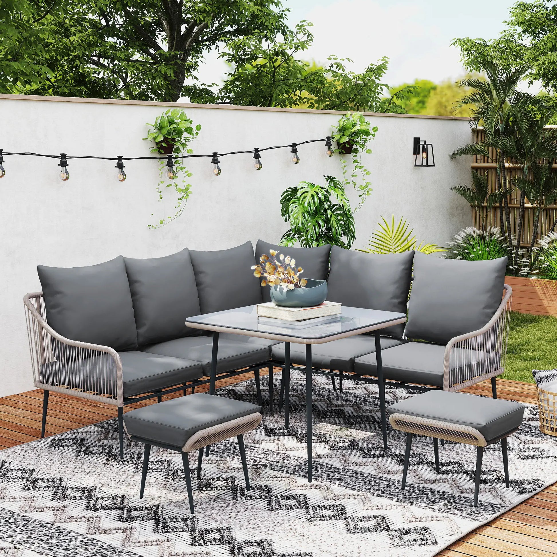 Outsunny Six-Piece Rattan Strong Garden Sofa Set - Brown/Grey
