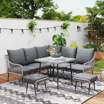 Outsunny Six-Piece Rattan Strong Garden Sofa Set - Brown/Grey