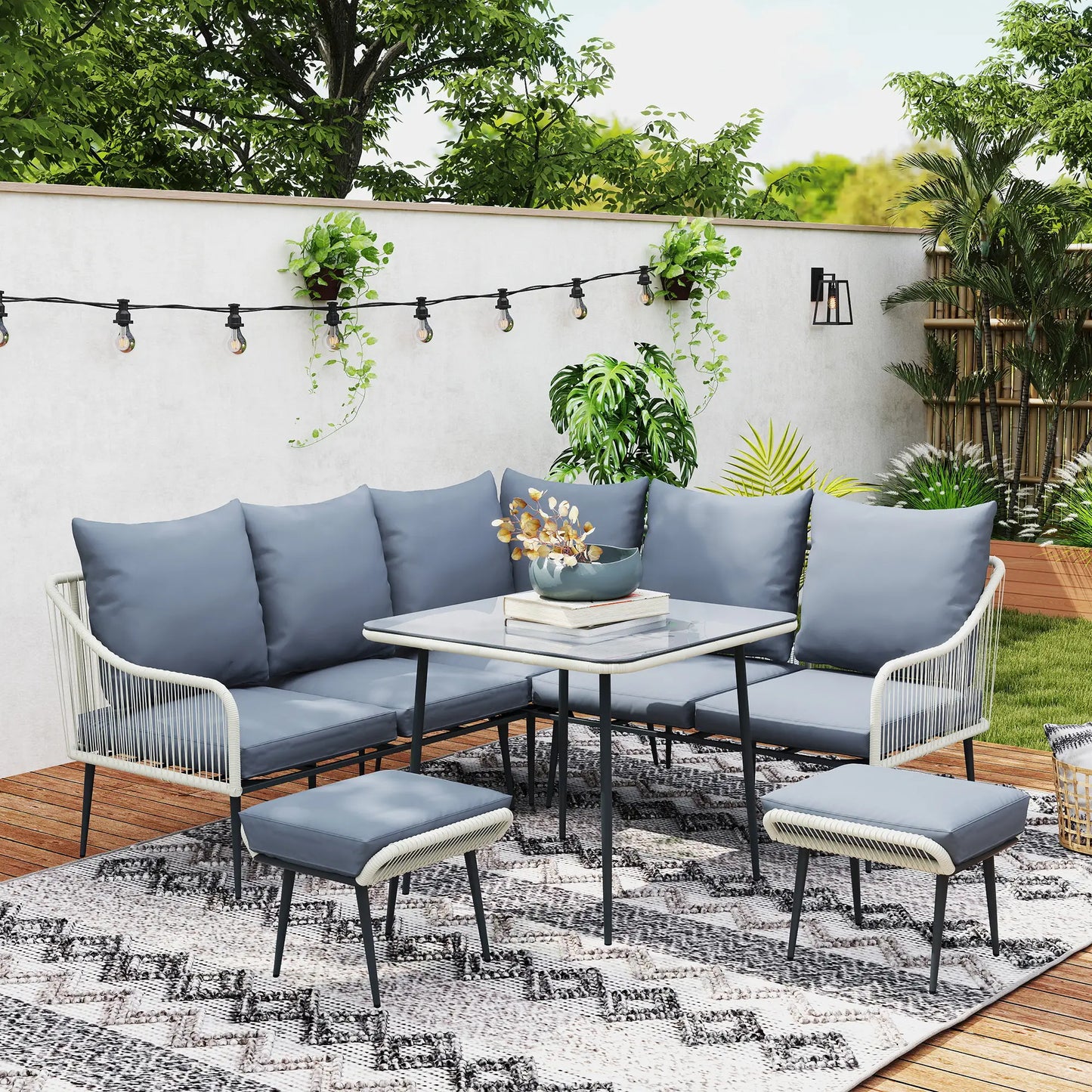 Outsunny Six-Piece Rattan Strong Garden Sofa Set - Grey