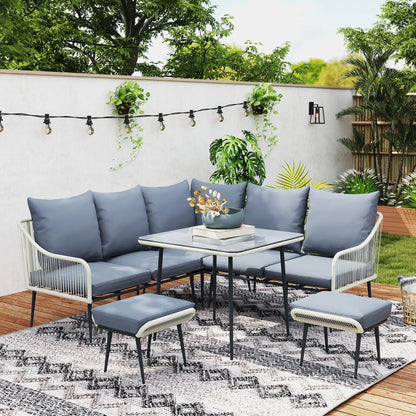Outsunny Six-Piece Rattan Strong Garden Sofa Set - Grey