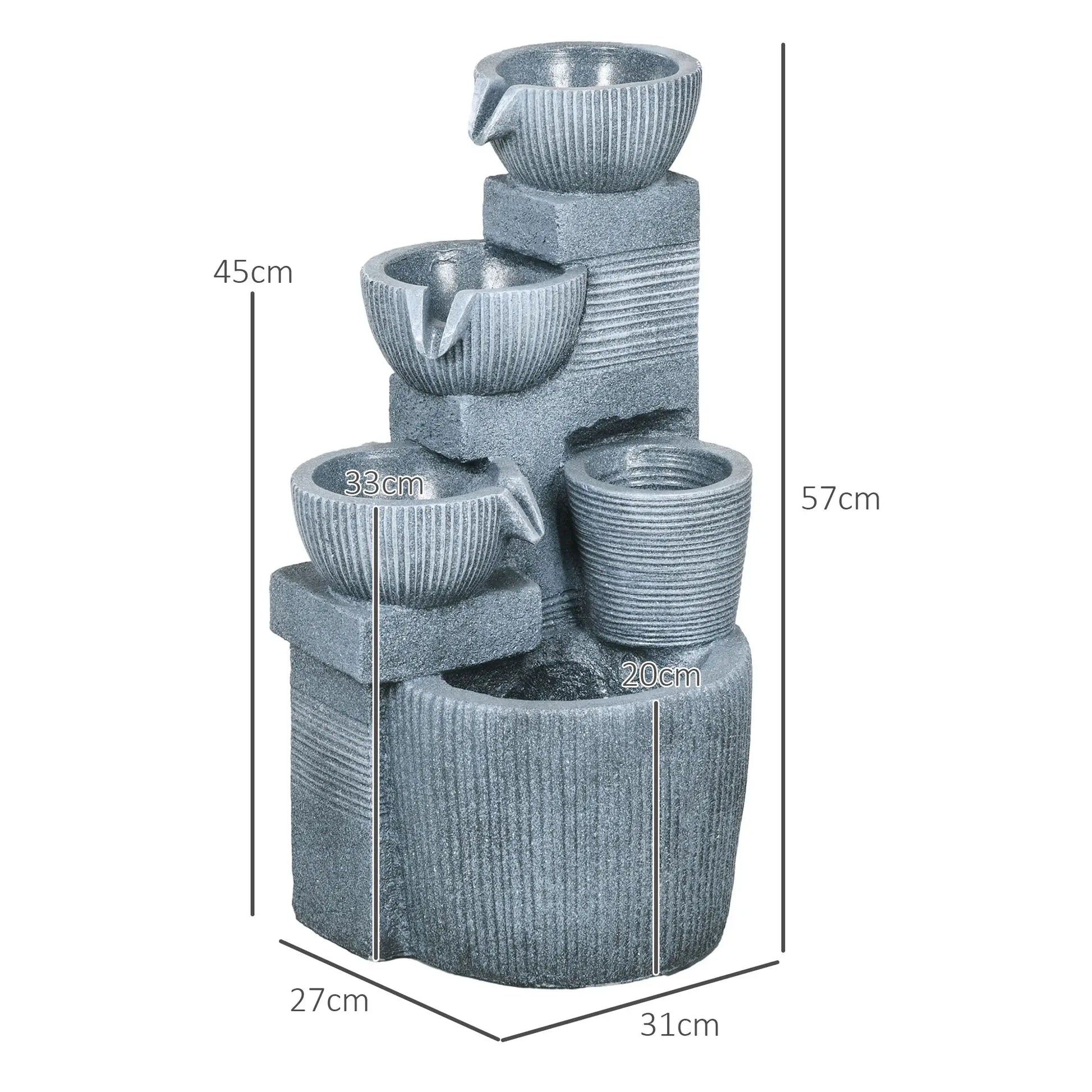 Outsunny Solar Powered Outdoor Water Fountain - Dark Grey
