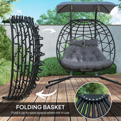 Outsunny Two-Seater Rattan Egg Chair - Black