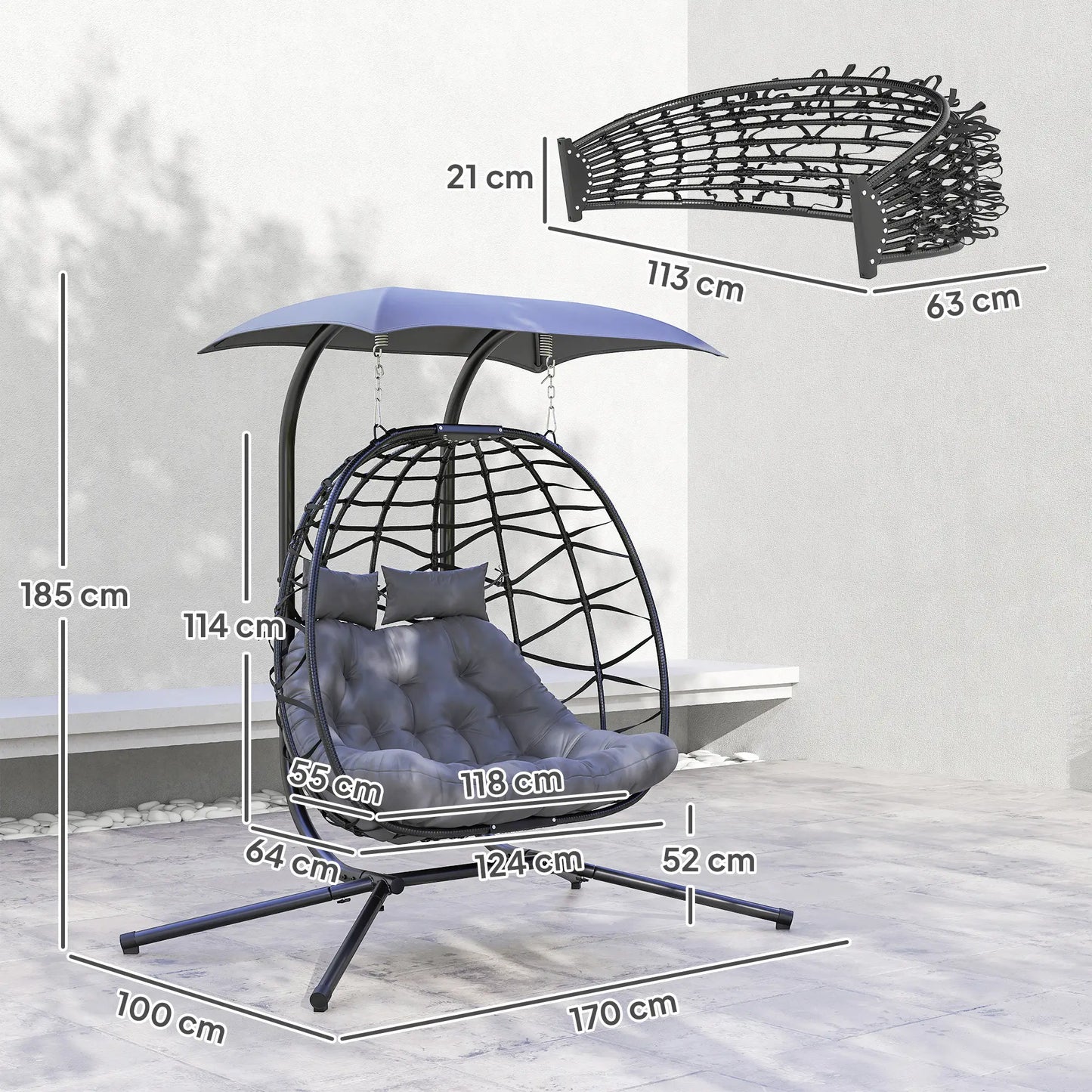 Outsunny Two-Seater Rattan Egg Chair - Black