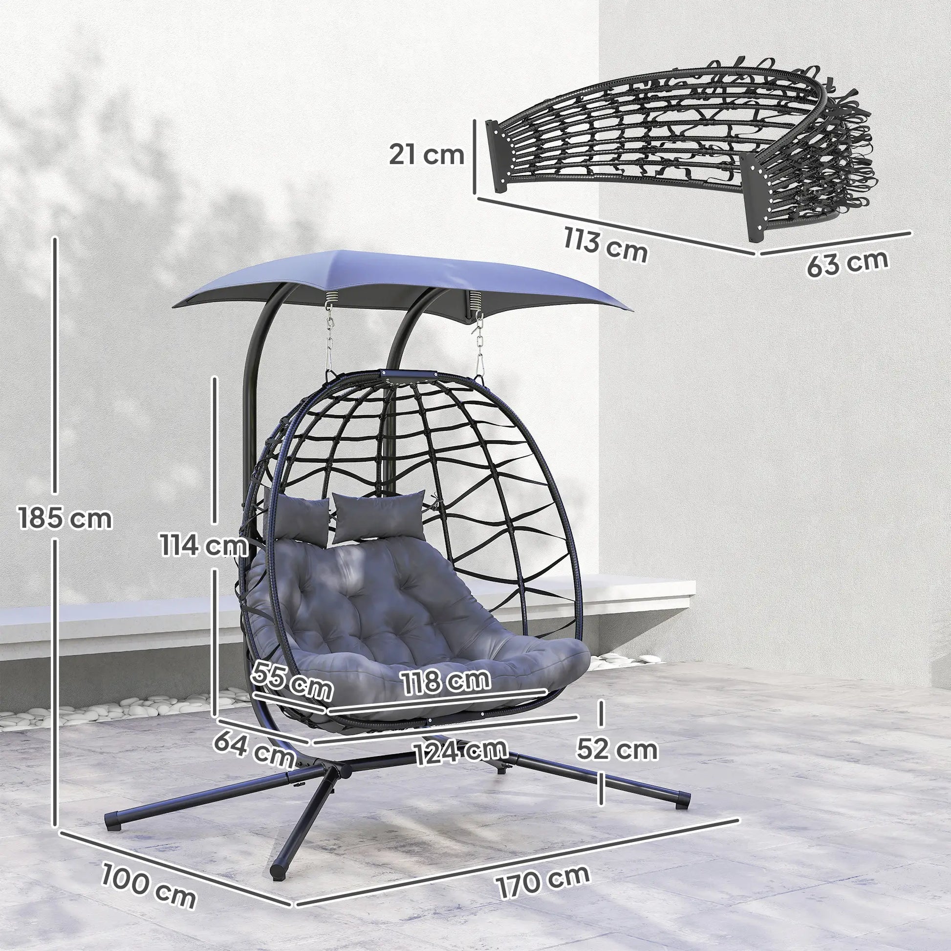 Outsunny Two-Seater Rattan Egg Chair - Black