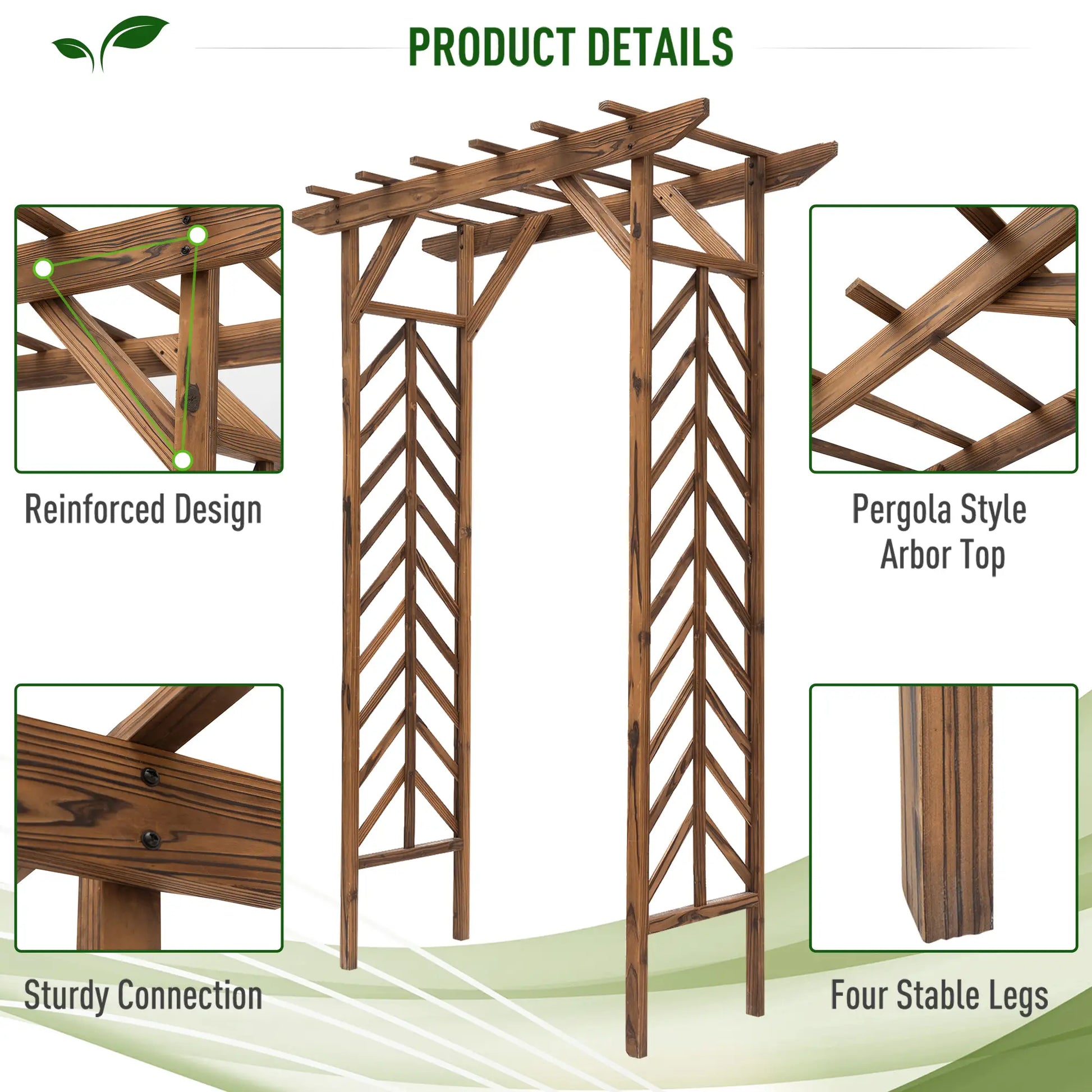 Outsunny Wooden Garden Arbor Arch Trellis with Pergola Roof